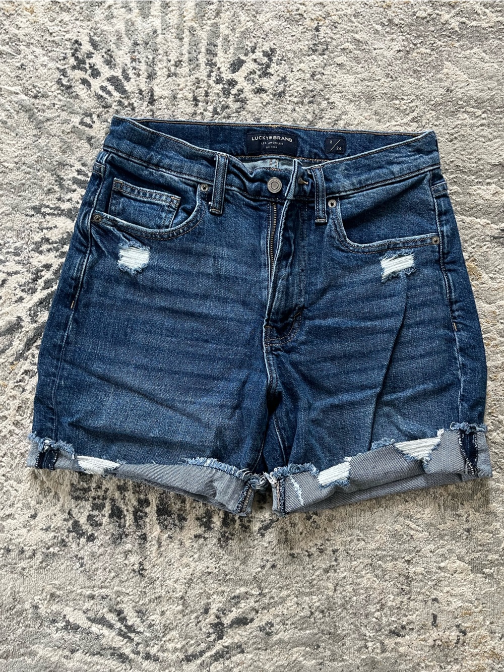 Lucky Brand Dark Blue Distressed Denim Shorts